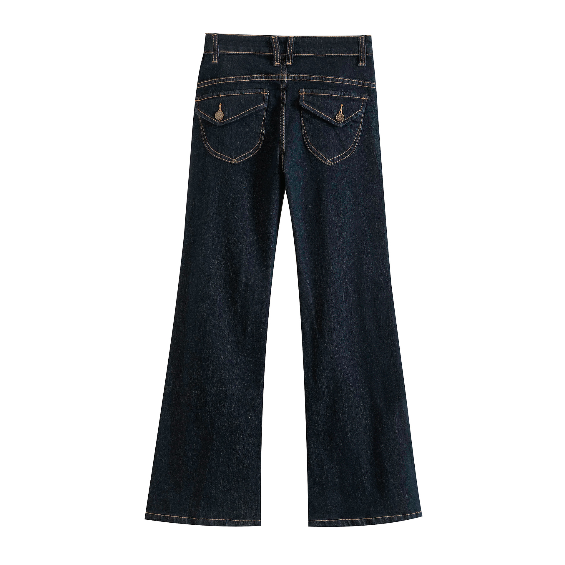 Retro back pocket patchwork open line casual flared pants jeans