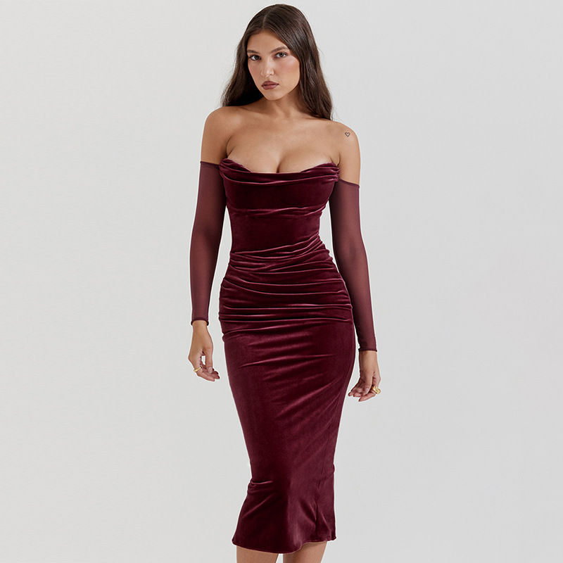 Long Sleeve Asymmetric Polyester Straight Dress
