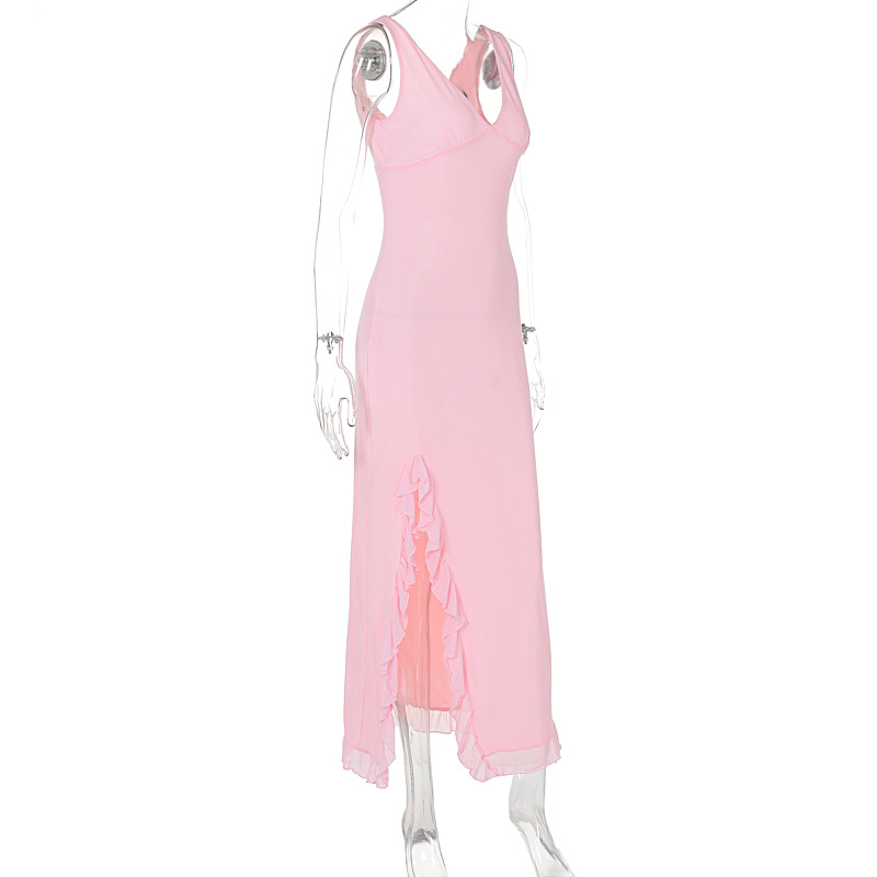 Dark Plunging A-Line Tank Dress with Scalloped Split