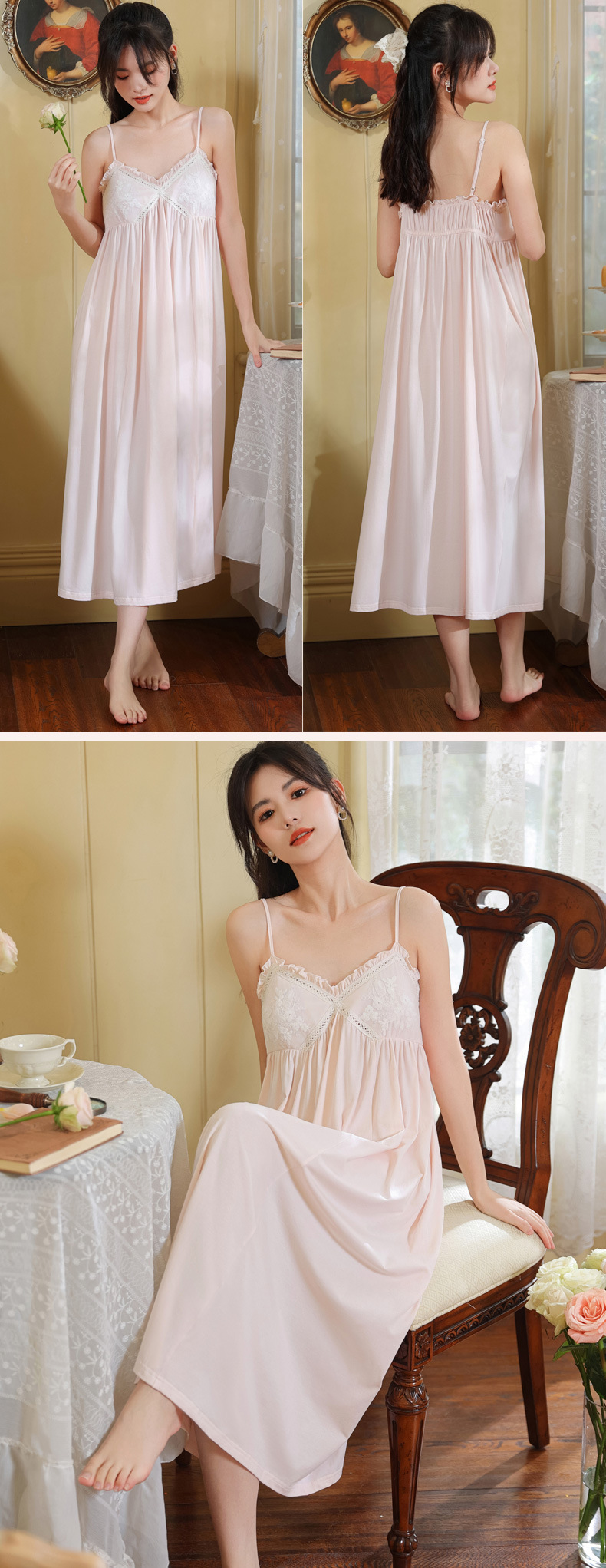 Cotton V-Neck Sleeveless Midi Bust Padded Lounge Dress