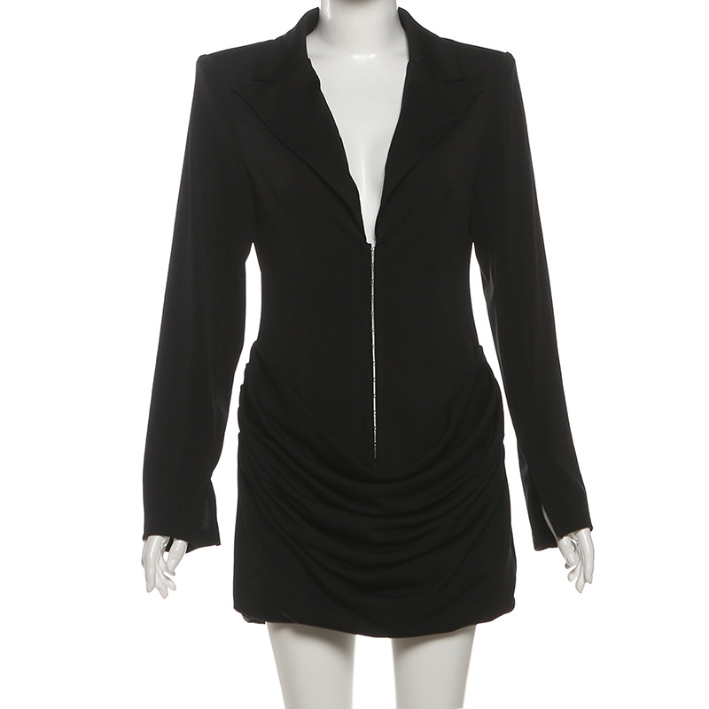 Long Sleeve Plunging Neckline High Rise Mini Dress