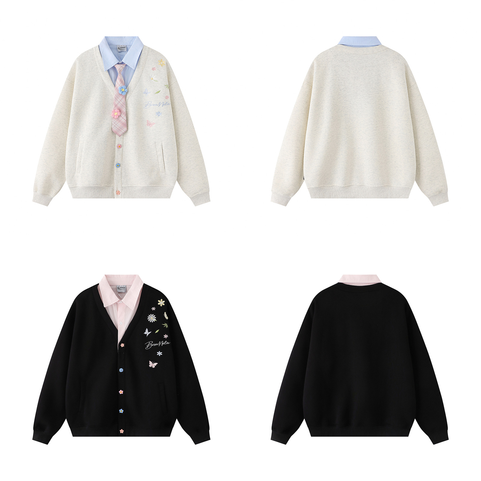 Two-Piece Tie Collar Polo Neck Sweatshirt Couple Casual Jacket