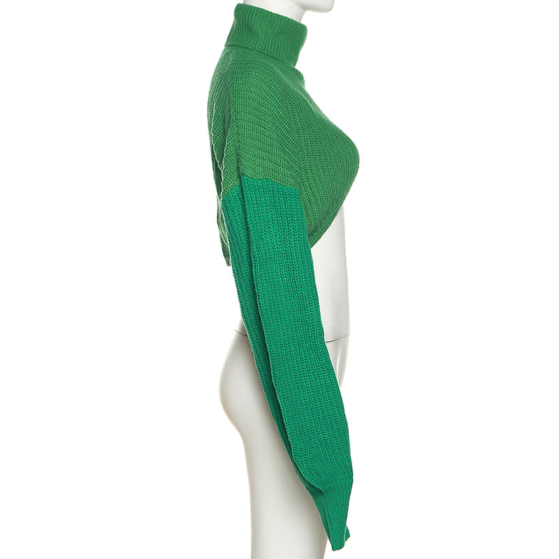 Ladies Asymmetric Textured Cropped High Neck Sweater