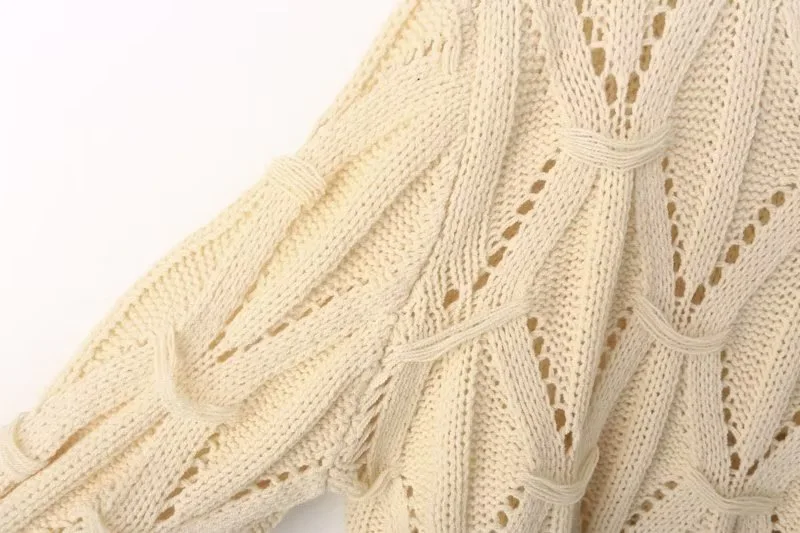 Ladies Relaxed Crew Neck Plain Openwork Sweater
