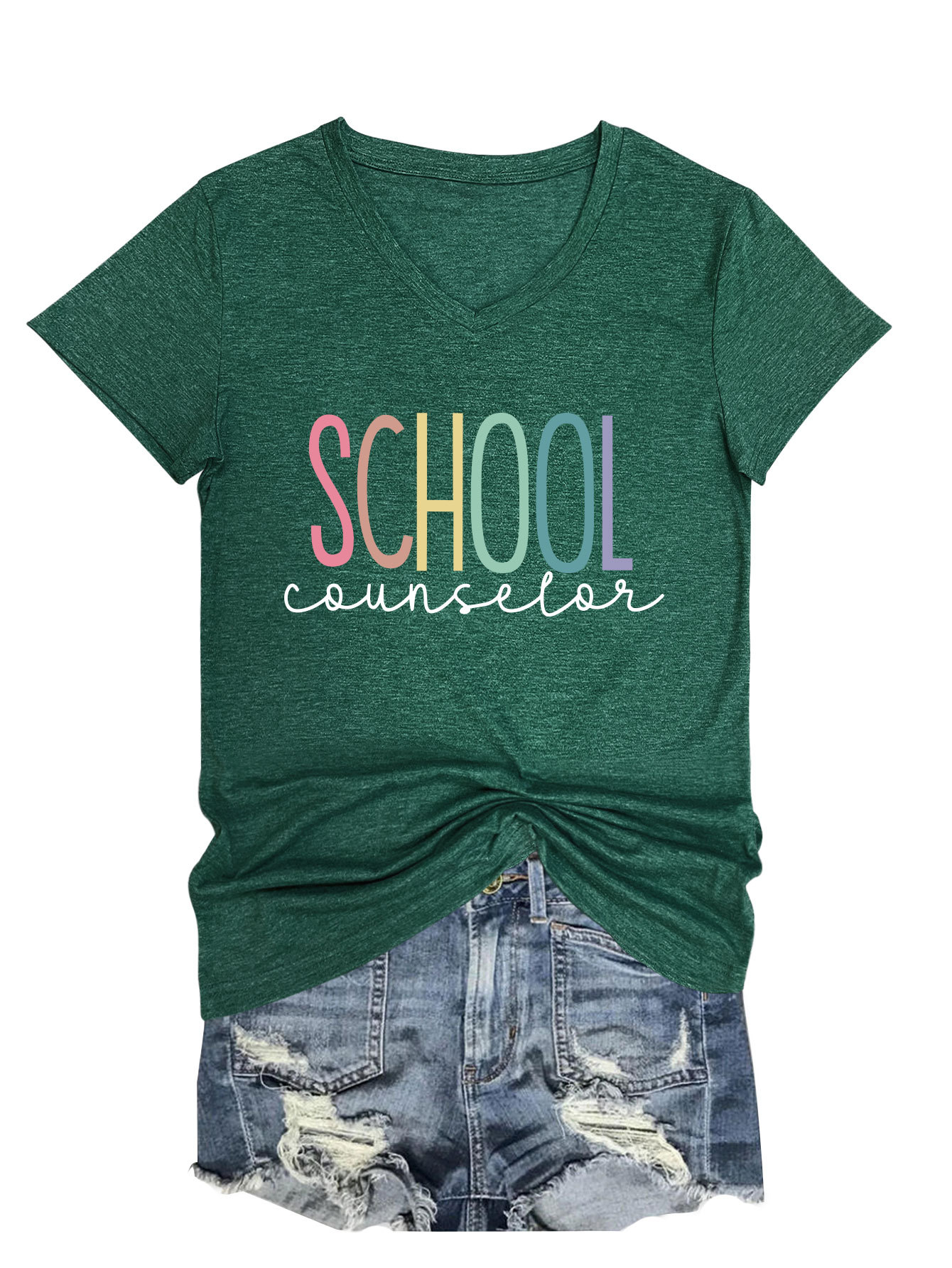 Ladies V-Neck Geometric Print Tee