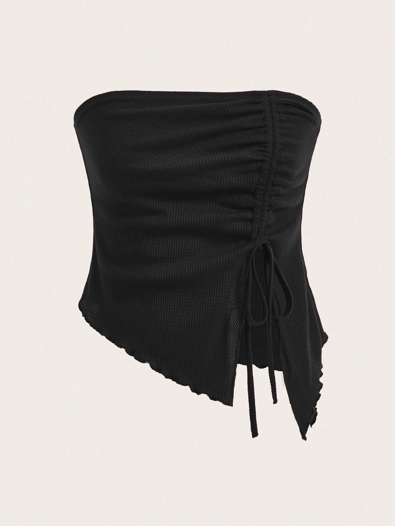 Fitted Collar Neck Tie Front Asymmetric Vest Top