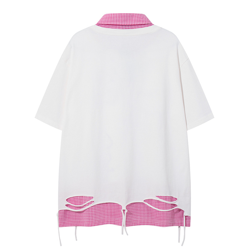 Oversized American Cotton Letter Layered Button-Down Guy's Tee