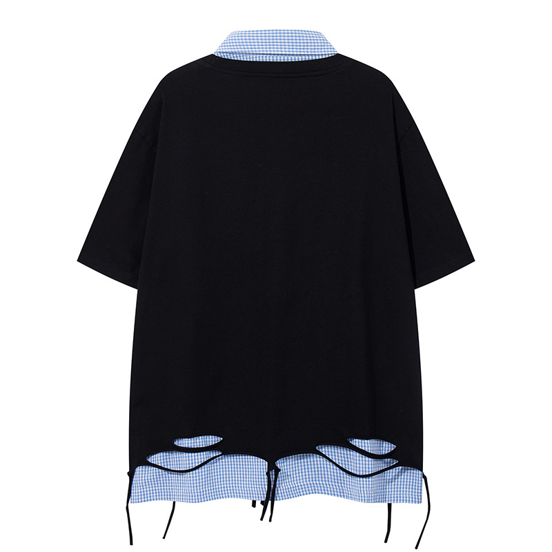 Oversized American Cotton Letter Layered Button-Down Guy's Tee