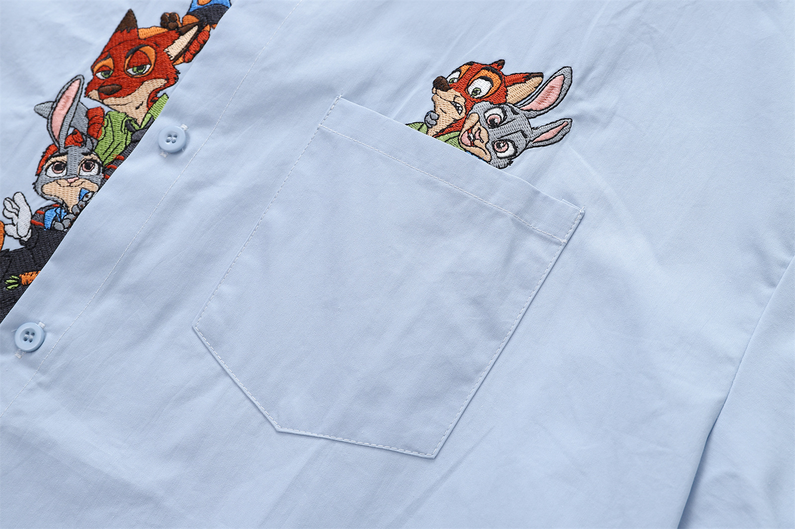 Retro Fun Cartoon Embroidery Short Sleeve Shirt Unisex Loose Casual Lazy Style Couple Shirt