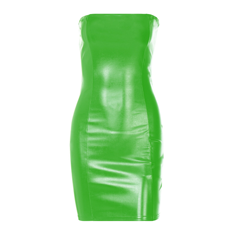 Women's PU dress with strapless slimming and hip hugging design