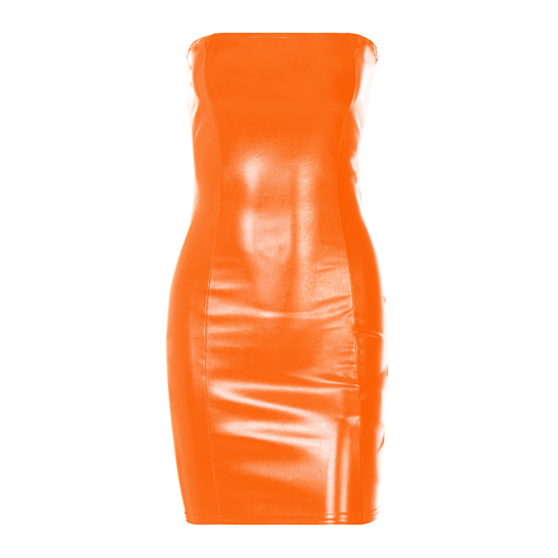 Women's PU dress with strapless slimming and hip hugging design