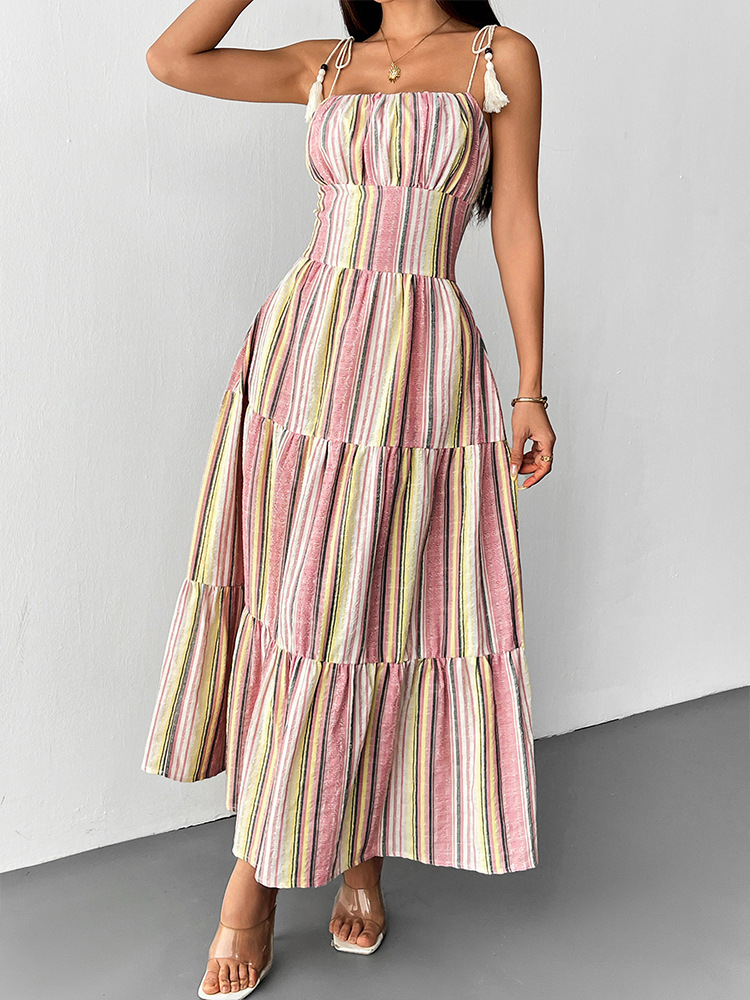 Bandeau Colorblock A-Line Maxi Dress
