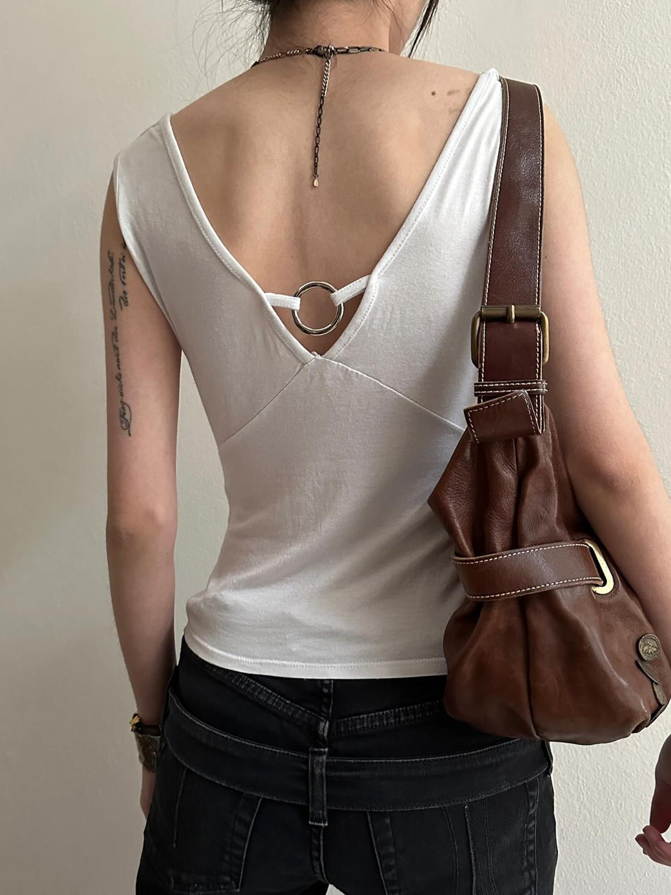 Post-Apocalyptic Style Unique Swing Collar Cross Splicing Sleeveless Top Spicy Girl Color Block Short Fake Two-Piece Knitted Vest