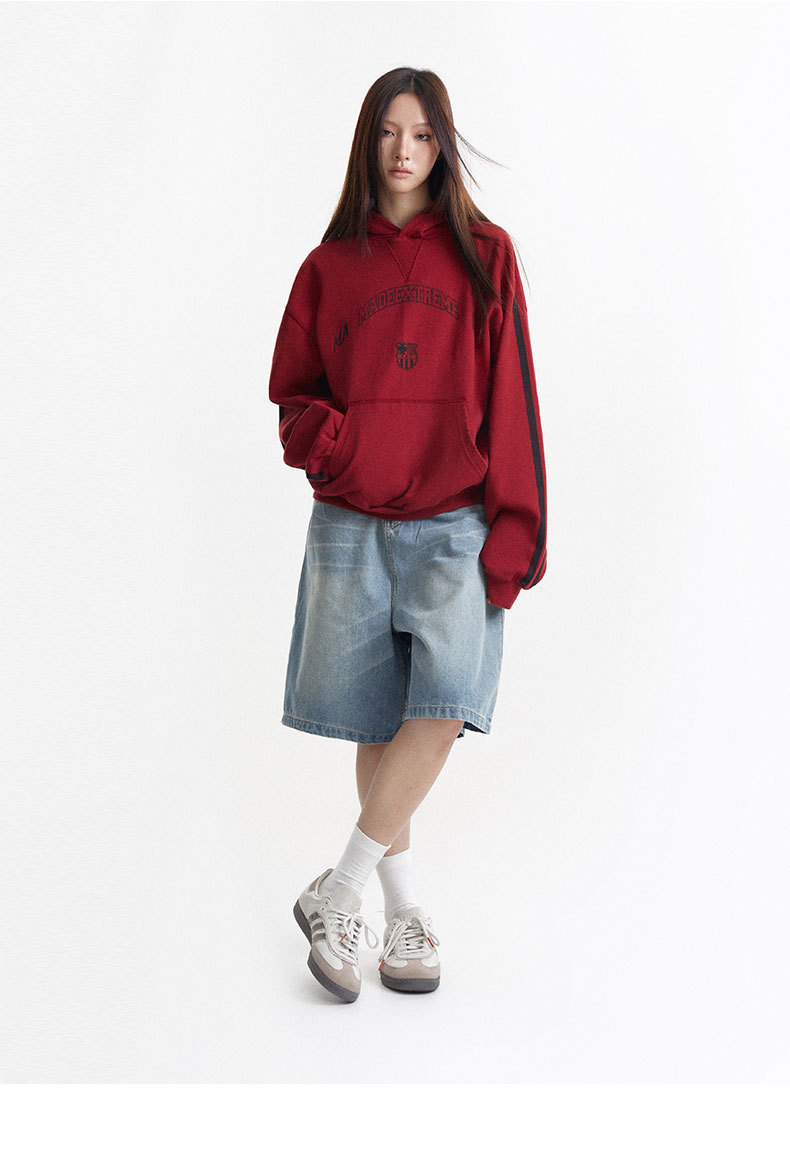 Vintage Letter Print Loose Fit Casual Hooded Sweatshirt