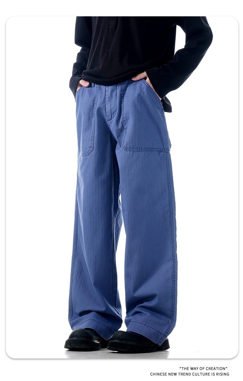 Pure Cotton Street Fashion Slim Fit Simple Loose Three-Dimensional Casual Work Trousers