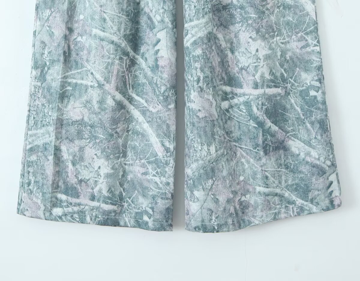 Buckle Abstract Geometric Line Sense Wide Leg Pants Female