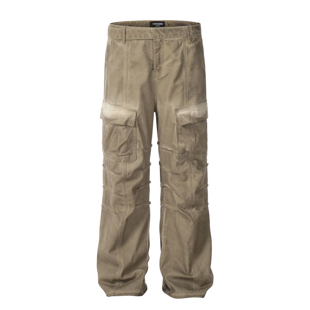 Distressed Work Pants with Pleated and Loose Fit for Men and Women