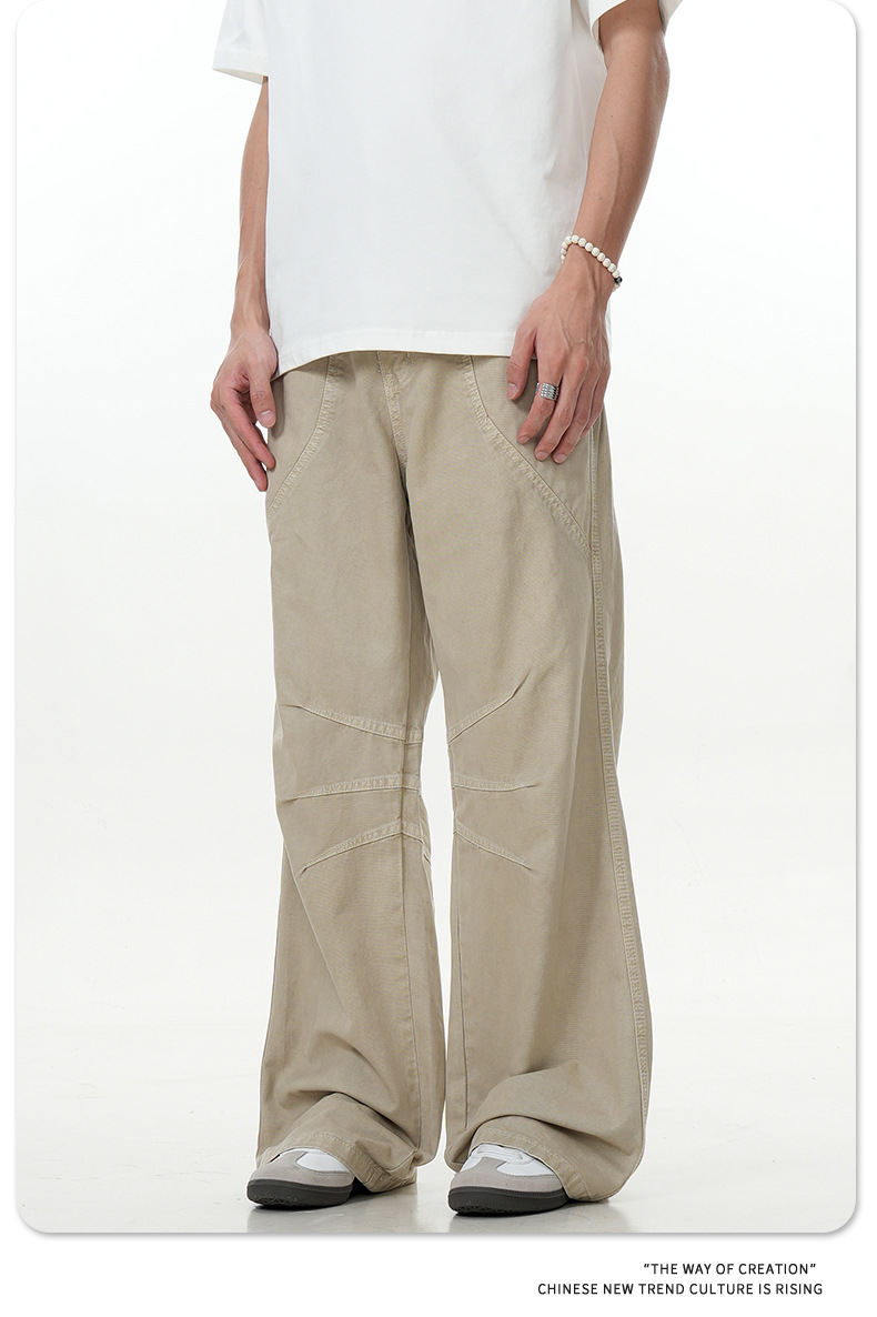Three-Dimensional Vintage Washed Look Slimming Trendy Pile Straight Leg Casual Long Pants