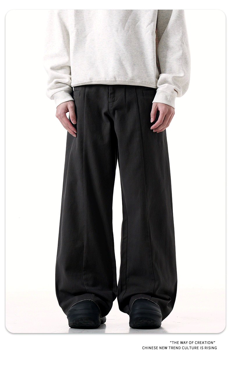 Deconstructed Washed Slim Wide-Leg Three-Dimensional Casual Long Pants