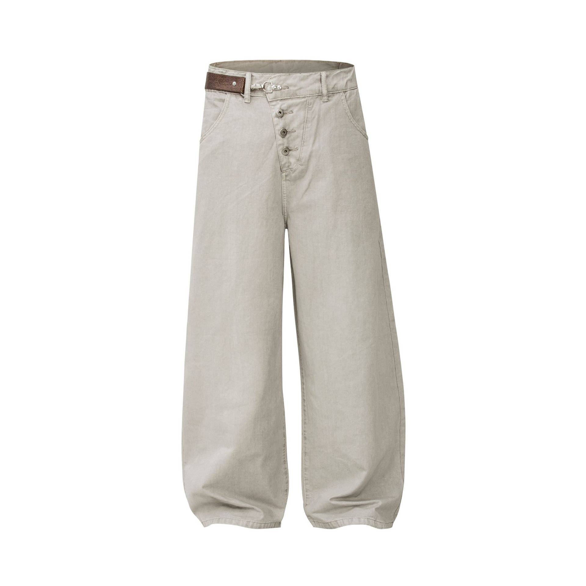 Street Retro Deconstructed Irregular Design Men's Loose Wide-Leg Jeans