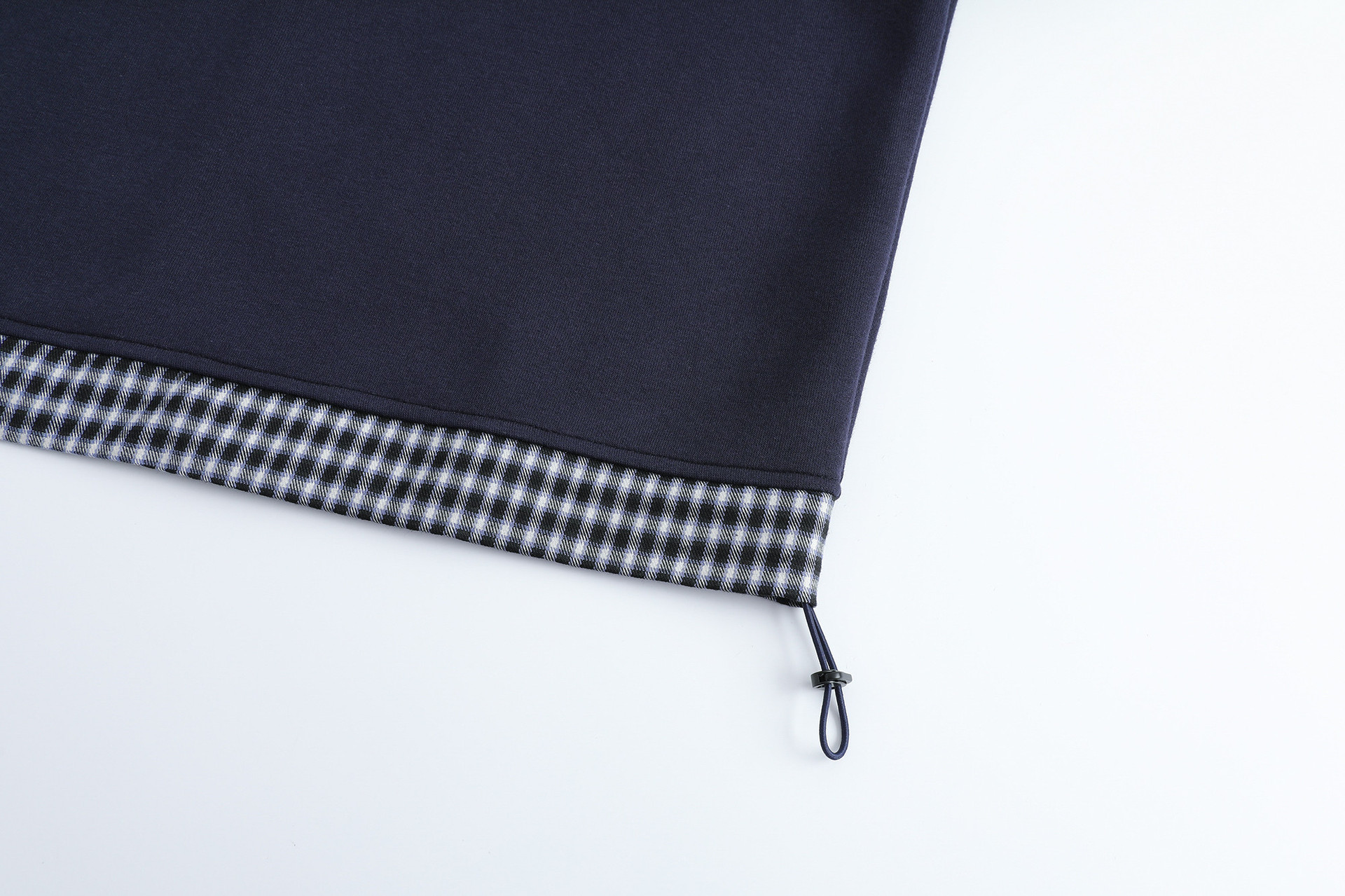 Cotton High Neck Checked Pieced Double-Layer Zipper Hoodie