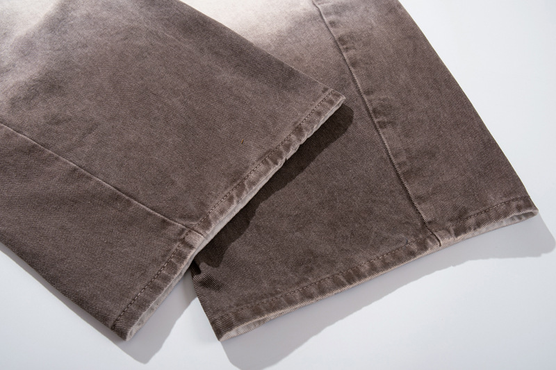 Retro Style Washed Ombre Color Knife-Edge Jeans for Men and Women, Loose Floor-Length Wide Leg Pants