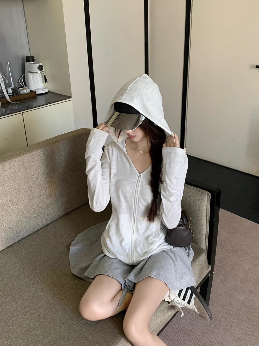 Cream Korean-Japanese Cardigan UV Hood Jacket