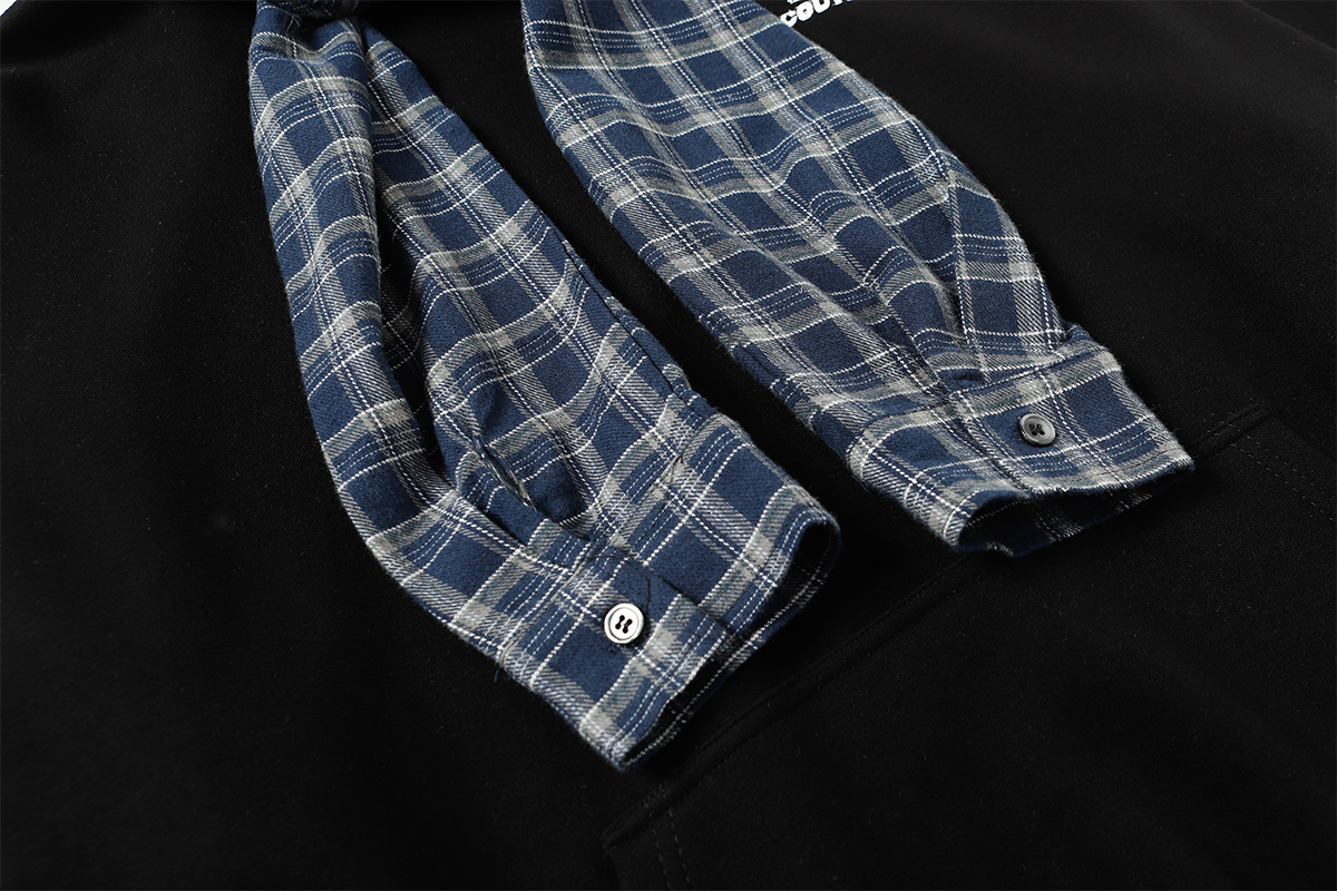 American Retro Checkered Cotton Faux Layer Oversized Hoodie