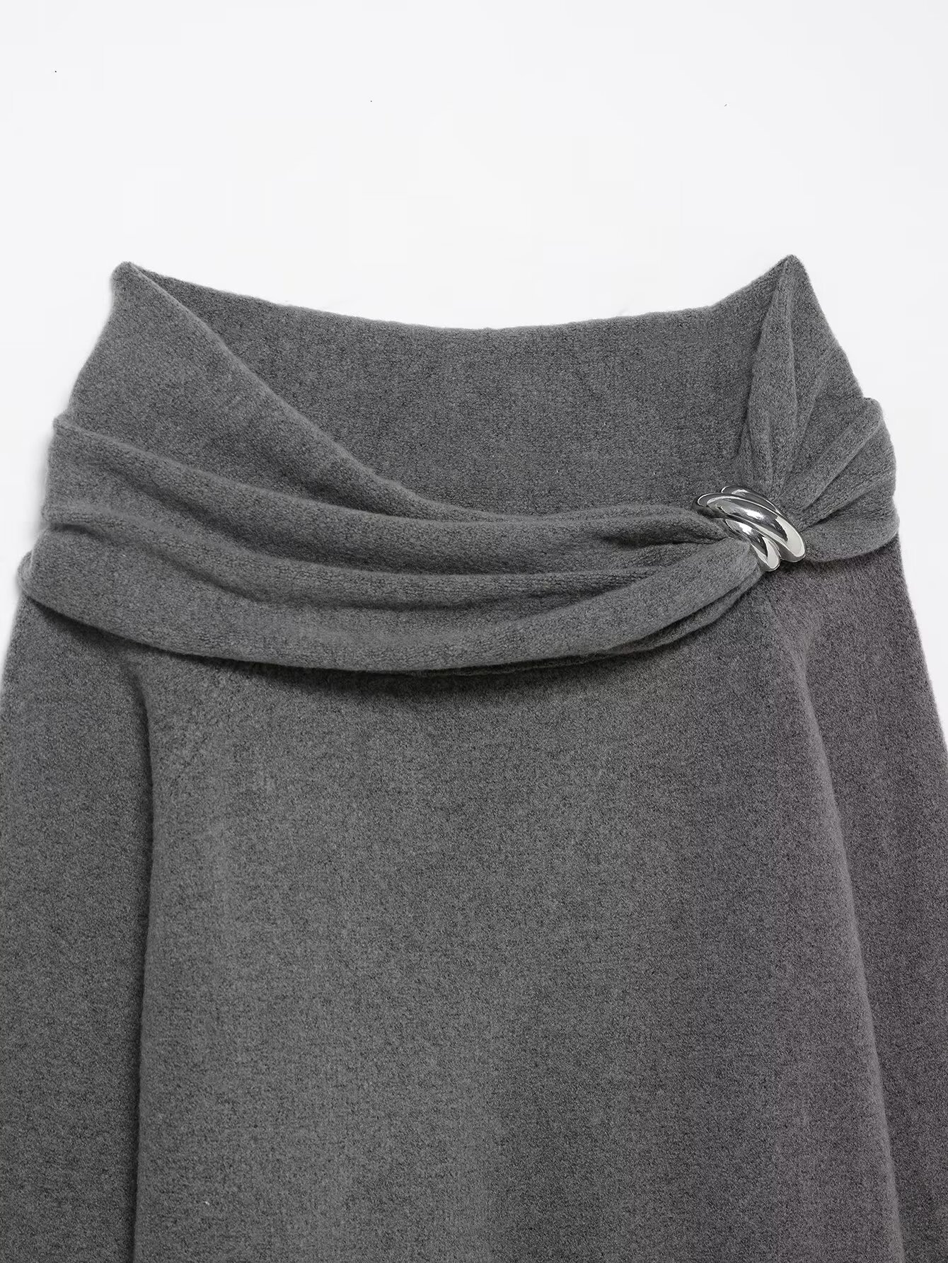 Solid Bardot Embellished Long Sleeve Knit