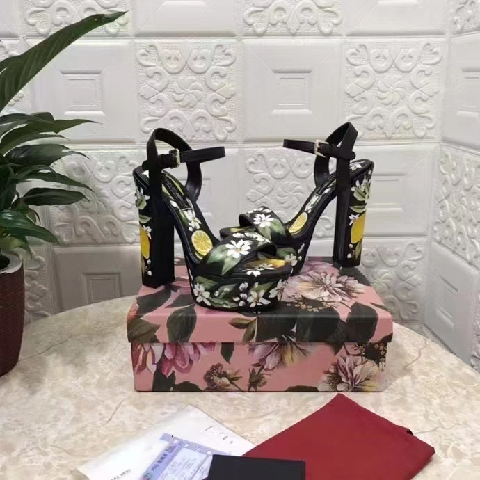 Newest Floral Printed Sandals Summer Sexy Platform Chunky Heels Women Shoes Ankle Strap Gladiator Sandals