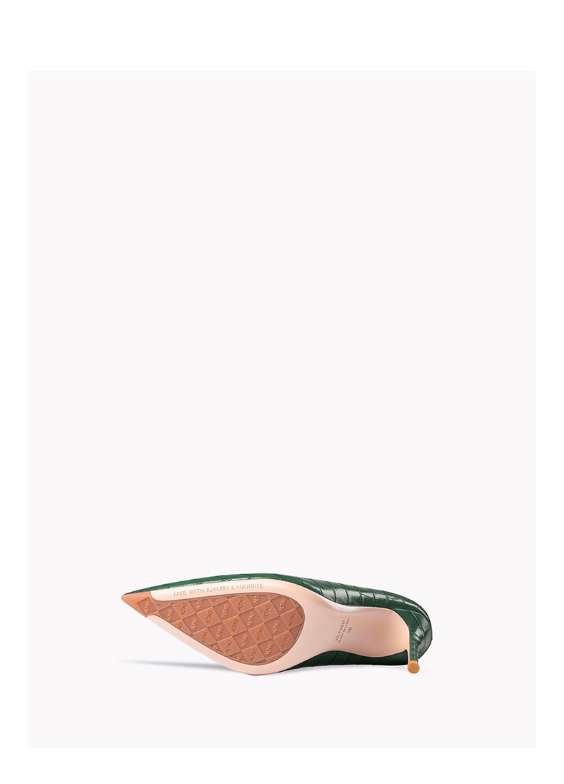 Early Autumn New Pointy High Heel Shoes Women's Thin Heel Shallow Patent Leather Single Shoes French Texture Large Green Shoes