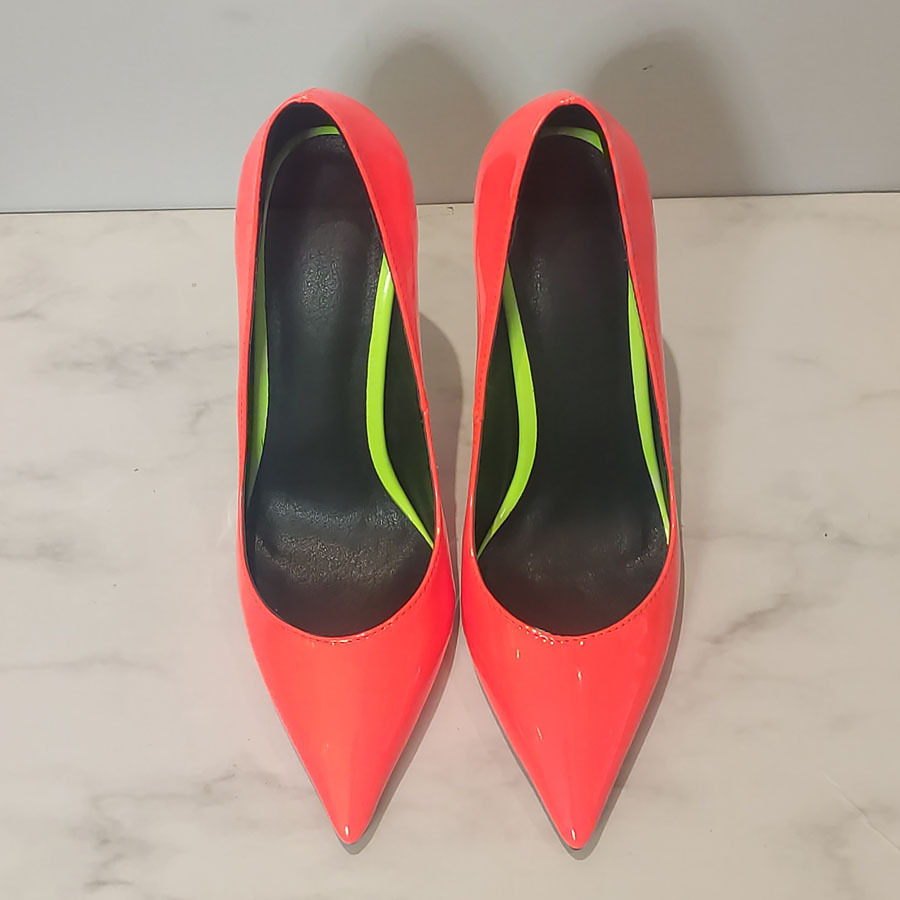Thin Heeled High Heels, European and American Pointed Patent Leather Color Matching Light Cut Large Size Single Shoes