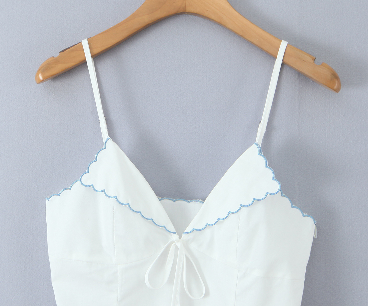 V-neck lace checkered suspender