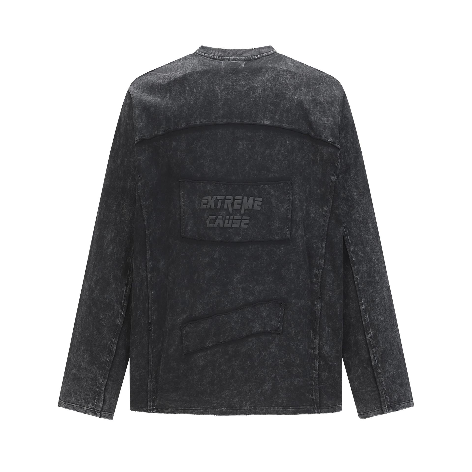 Faded Cotton Long Sleeve Patchwork Hoodie