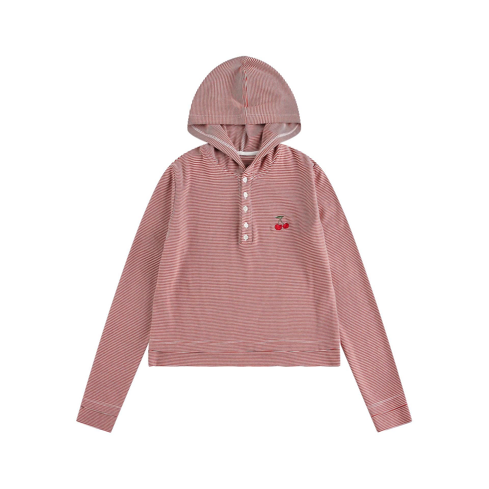 Retro Banded Fruit Applique Long Sleeve Hoodie