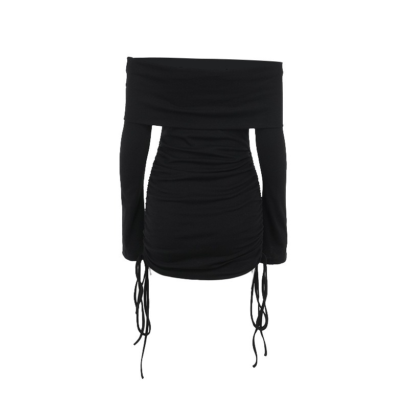 Exposed Neckline Full Arm Mini Dress