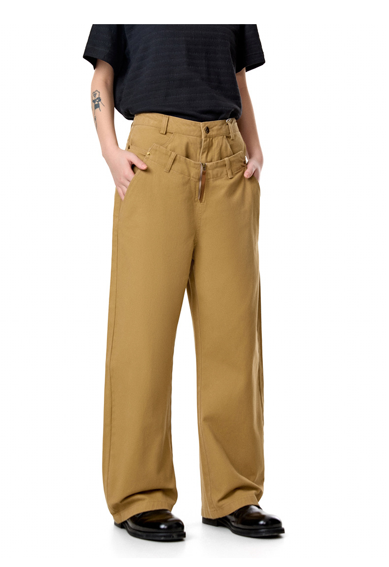Men's Double Waist Fake Two-Piece Casual Pants Straight Loose Long Pants