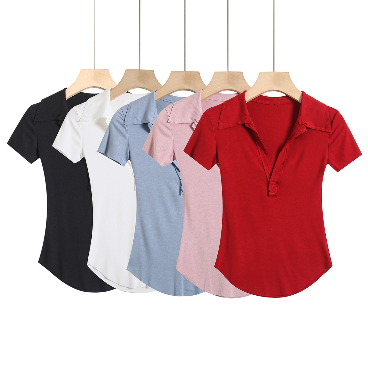 Plain Spandex Plunge Frayed Rounded Slim Tee