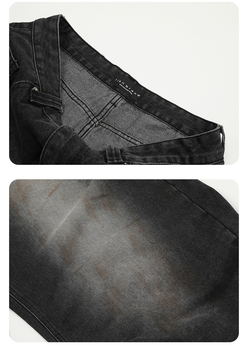 Black Faded Tapered Jeans Slim Baggy Loose Fit Casual Wide Leg Long Pants
