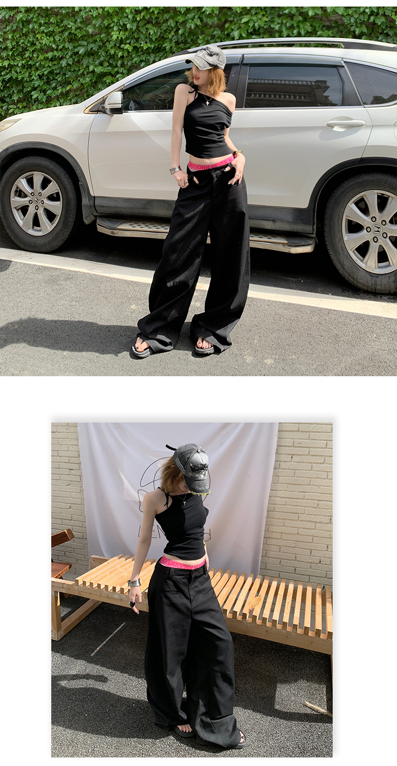 Women's Black Wide-Leg Casual Pants Loose Trousers