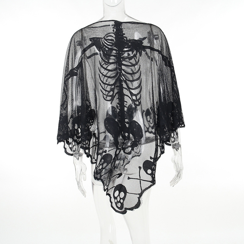 Sexy One-Shoulder Skeleton Print Cape