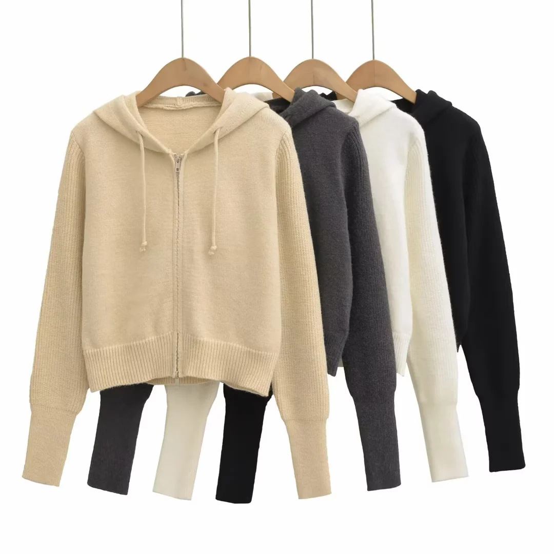 Ladies Cropped Drawcord Zip-Up Hoodie