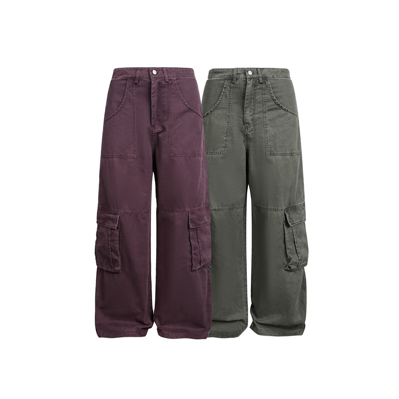 Multi-Pocket Cargo Pants Loose Wide-Leg Casual Trousers