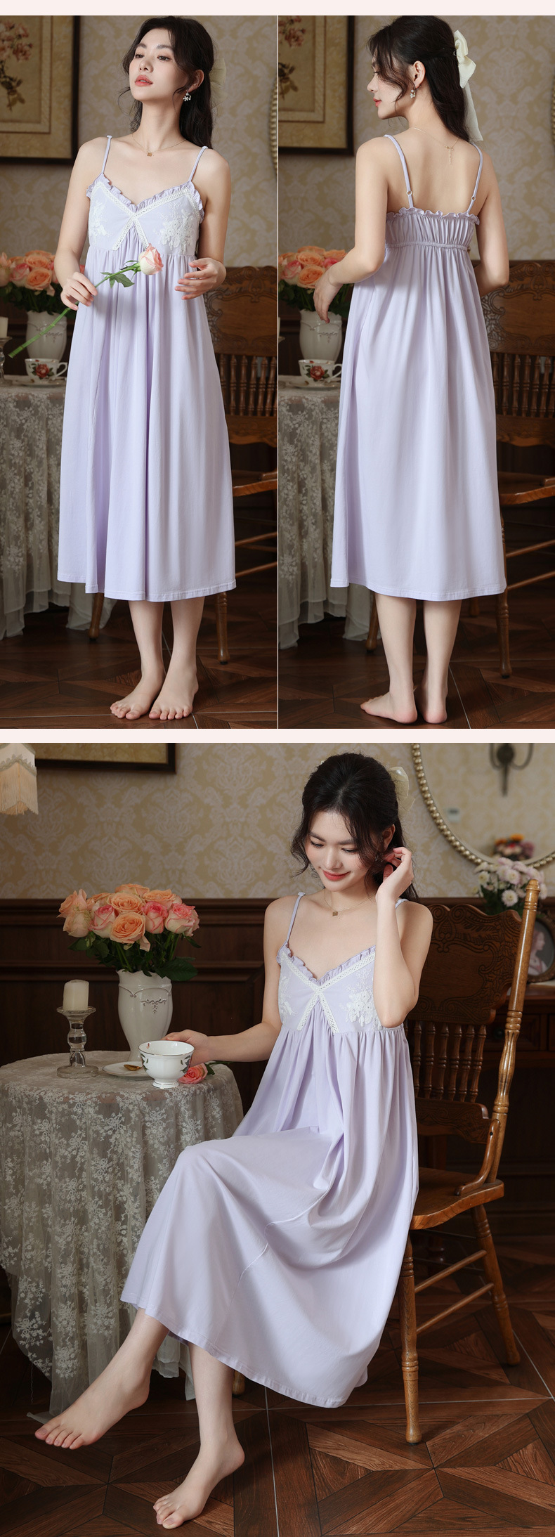 Cotton V-Neck Sleeveless Midi Bust Padded Lounge Dress