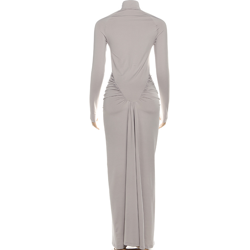 Bodycon High Neck High Waist Polyester Spandex Dress