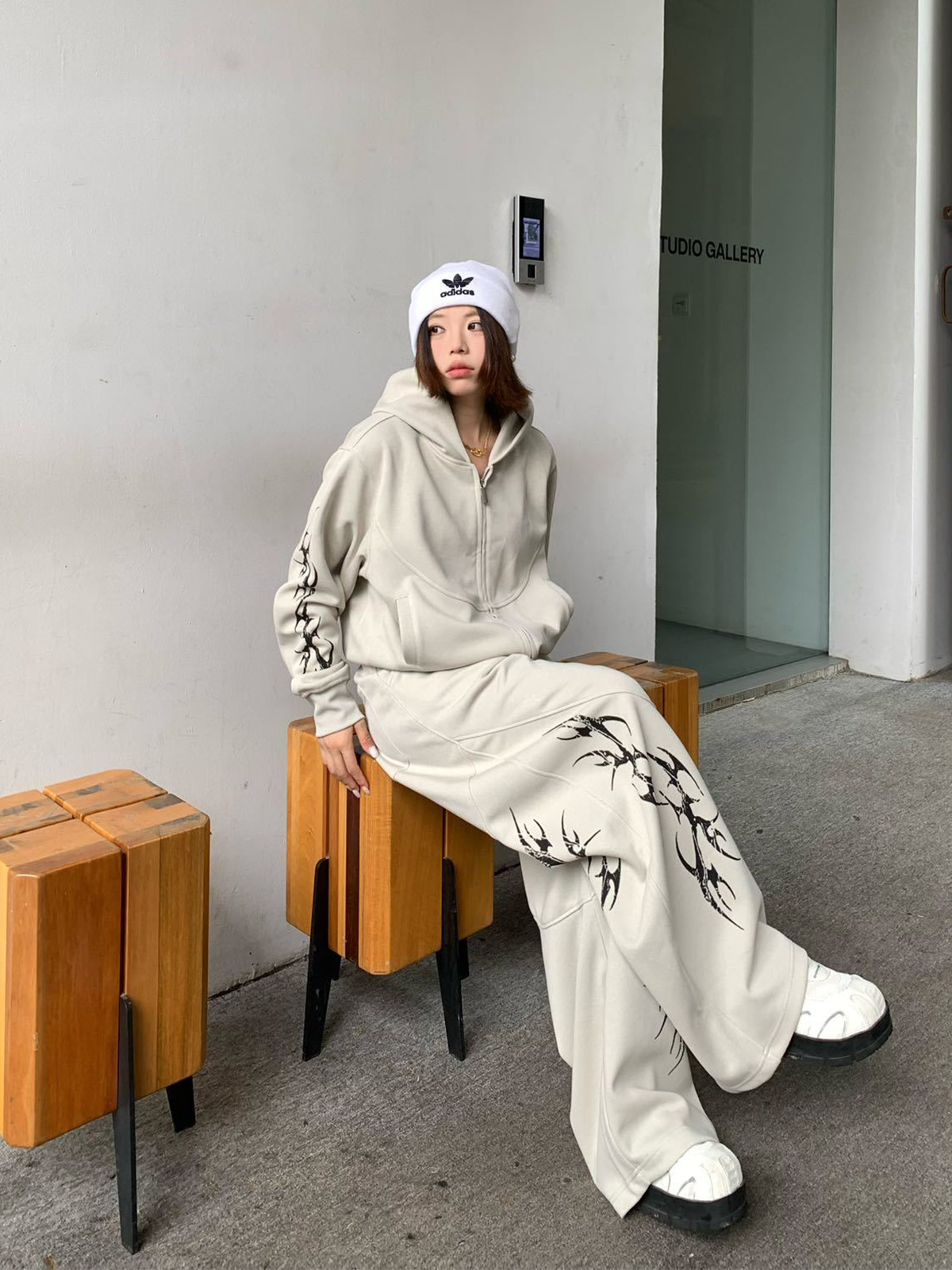 Man's American Retro Zip-Up Geometric Cotton Hoodie