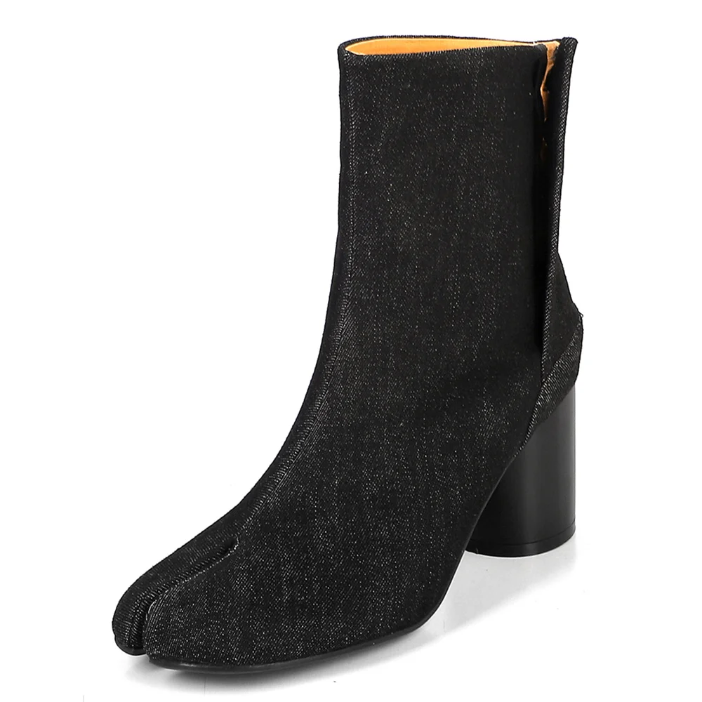 Classic Leather Pointed Toe Block Heel Boots