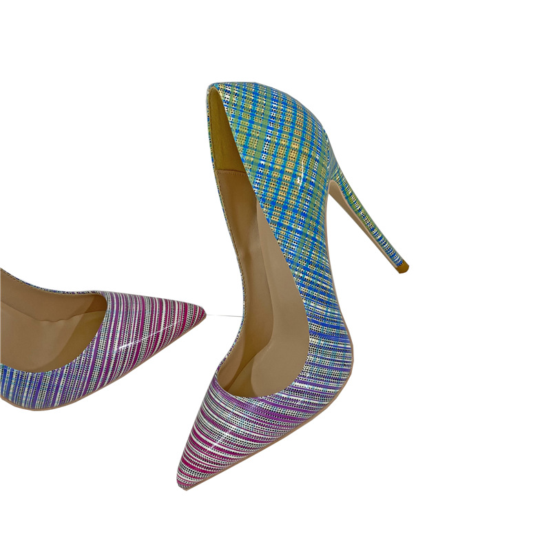 Colored patent leather high heels, thin heeled pointed toe, shallow mouthed soft leather women's shoes
