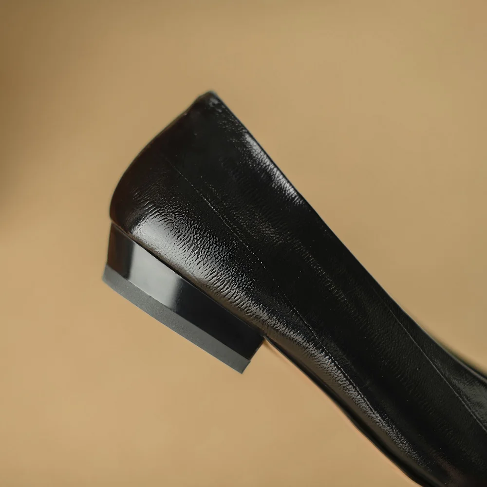 Fashion Genuine Leather mid heels woman elegant Loafer office lady square toe party pumps