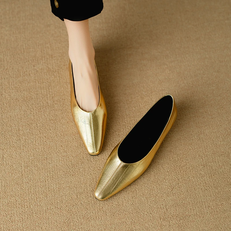 Fashion Genuine Leather mid heels woman elegant Loafer office lady square toe party pumps